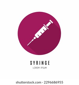 Syringe logo. Illustration of syringe in flat. Stock vector.