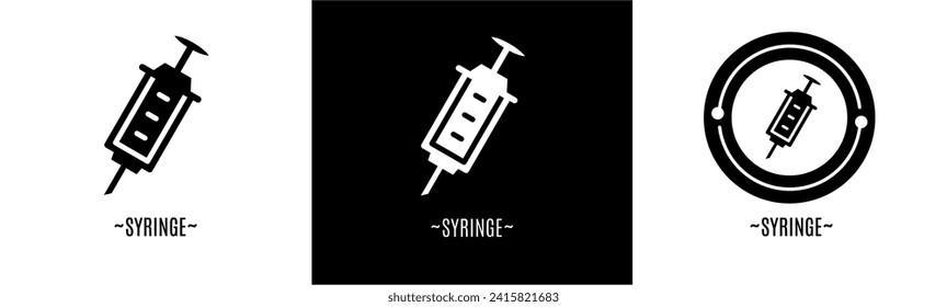 Syringe logo set. Collection of black and white logos. Stock vector.