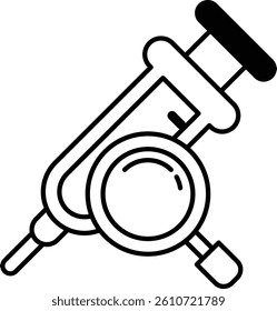 A syringe with a magnifying glass on top of it