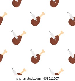 Syringe in meat leg pattern seamless flat style for web vector illustration
