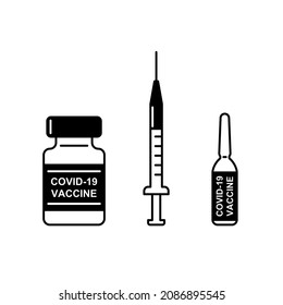 Syringe and medical ampoule bottles. Covid-19 coronavirus vaccine concept illustration.