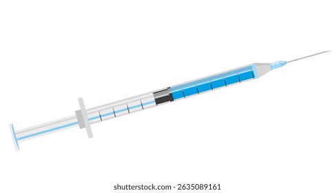 Syringe. Medical equipment. Realistic medical disposable syringe with needle. Applicable for vaccine injection, vaccination illustration. Vector Symbols or icons. 