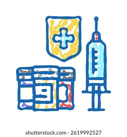 syringe medical treatment and health protect doodle icon sketch vector. syringe medical treatment and health protect sign. isolated symbol illustration