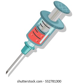 Syringe for medical vaccines. Vector cartoon illustration on a white background.
