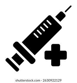 Syringe Medicals Fill Icon. Black and White Injection Vaccine Symbol