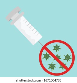 Syringe for medical.Vaccination to prevent disease.A vaccine, viruses and germs for the campaign.