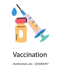 Syringe with medicine bottle, doodle icon of vaccination