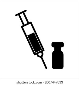Vector de icono de jeringa y frasco de medicina. Los médicos suelen usar jeringas y medicamentos para prevenir y tratar enfermedades malignas.