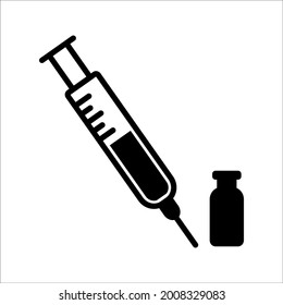 Syringe and medicine bottle icon vector. Doctors often use syringes and drugs to prevent and treat malignant diseases.