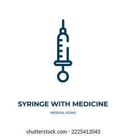 Syringe with medicine icon. Linear vector illustration from medical icons collection. Outline syringe with medicine icon vector. Thin line symbol for use on web and mobile apps, logo, print media.