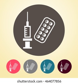 Syringe & Medicine Icon in round shape.