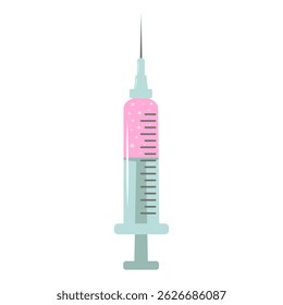Syringe with medicine on white background. Medical syringe injection icon. Vector illustration. 