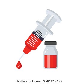 A syringe with a medicine vial, concept icon of vaccination