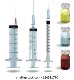 syringe and medicine vials vector illustration.