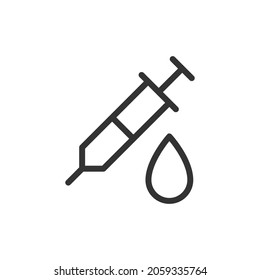 Syringe minimal line icon. Web stroke symbol design. Syringe sign isolated on a white background. Premium line icon.