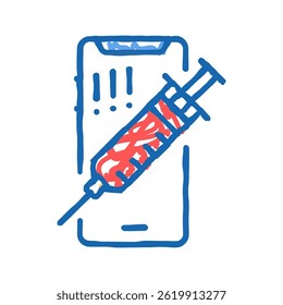 syringe and mobile phone doodle icon sketch vector. syringe and mobile phone sign. isolated symbol illustration