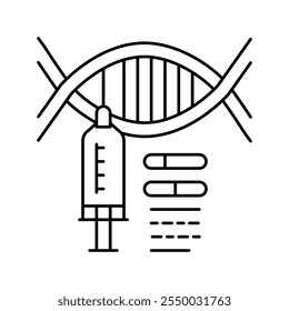 syringe molecular genetic line icon vector. syringe molecular genetic sign. isolated contour symbol black illustration