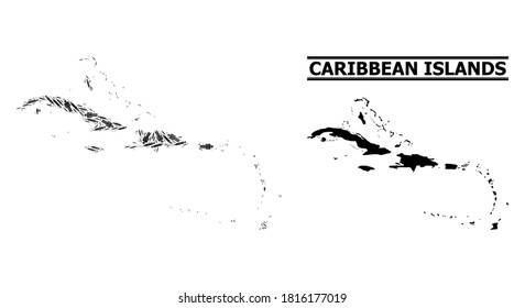 Syringe mosaic and solid map of Caribbean Islands. Vector map of Caribbean Islands is formed of vaccine doses and human figures. Abstraction is useful for outbreak templates.