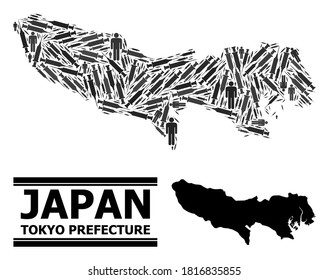 Syringe mosaic and solid map of Tokyo Prefecture. Vector map of Tokyo Prefecture is organized with syringes and men figures. Template is useful for quarantine templates.