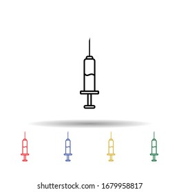 Icono de la jeringa de varios colores. Línea delgada simple, contorno vectorial de iconos de donación de sangre para ui y ux, sitio web o aplicación móvil