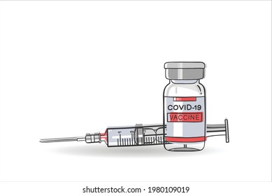 Syringe with needle and Covid-19 vaccine on white background, vector illustration