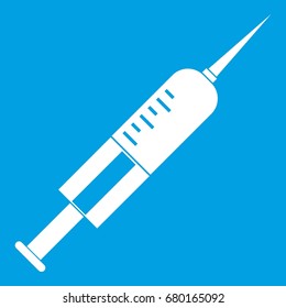 Syringe with needle icon white isolated on blue background vector illustration