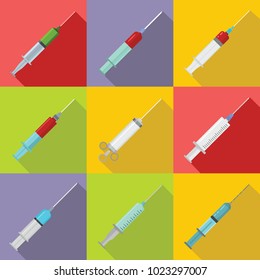 Syringe needle injection icons set. Flat illustration of 9 syringe needle injection vector icons for web
