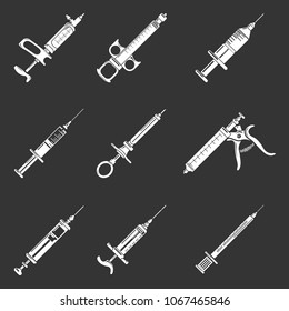 Syringe needle injection icons set vector white isolated on grey background 