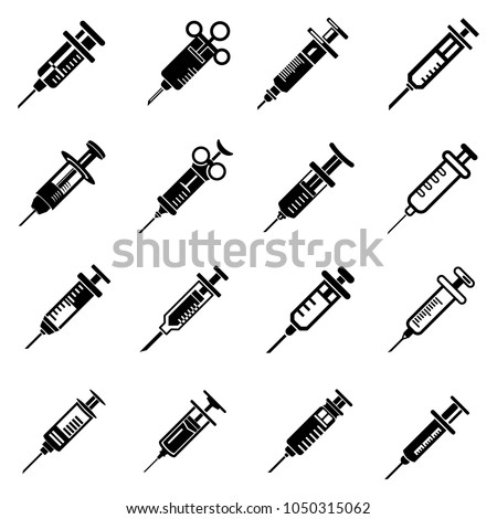 Syringe needle injection icons set. Simple illustration of 16 syringe needle injection vector icons for web