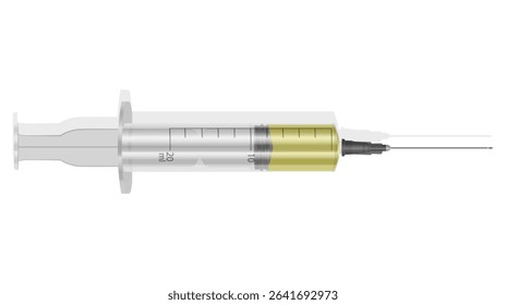Syringe with needle and liquid Realistic vector