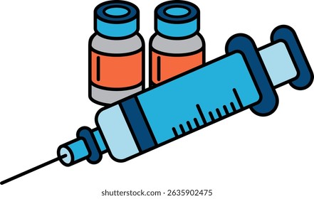Uma seringa com uma agulha está ao lado de dois frascos de botox