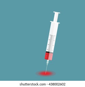 A syringe with needle on blue background - shot. Vector Illustration. EPS10