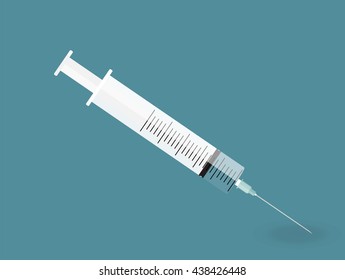 A syringe with needle on blue background - shot. Vector Illustration. EPS10