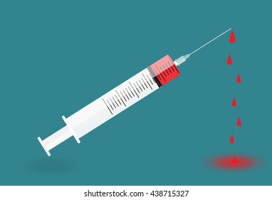 A syringe with needle on blue background - shot. Vector Illustration. EPS10