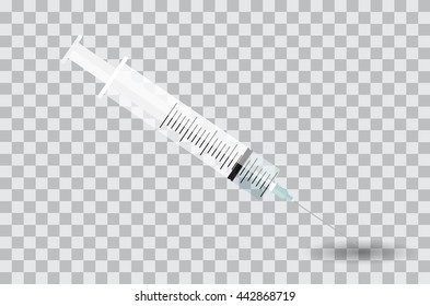 Syringe with needle on transparent background - shot. Vector Illustration. EPS10