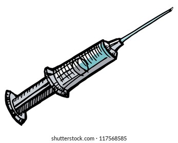 Syringe with needle on the white background