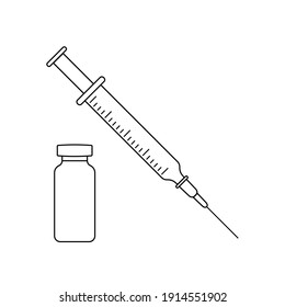 Syringe with needle and vaccination vial, Vaccine injection vector icon