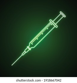 Syringe with needle, Vaccine injection vector neon icon
