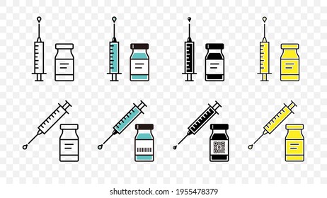 syringe and new corona vaccine Vector icon set illustration material transparent background