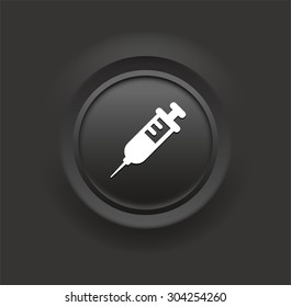 Syringe on Black Bevel Round Button