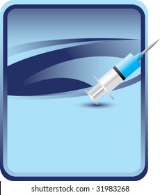 jeringa sobre fondo azul