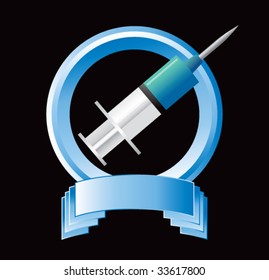 syringe on blue display