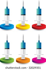 jeringa en discos coloreados