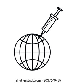 syringe on globe over white