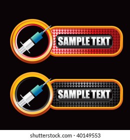 syringe on red and black checkered template
