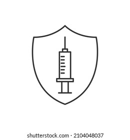 Syringe on shield line icon