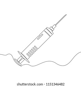 Syringe One line drawing isolated vector object on white background