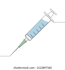 Syringe. One line vector illustration. Icon