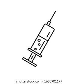 Icono de contorno de la jeringa. Jeringa vectorial en forma de contorno aislada en fondo blanco. Elemento para publicidad web, de juegos y de medicina