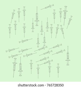 Syringe pattern, objects. Hand drawn.